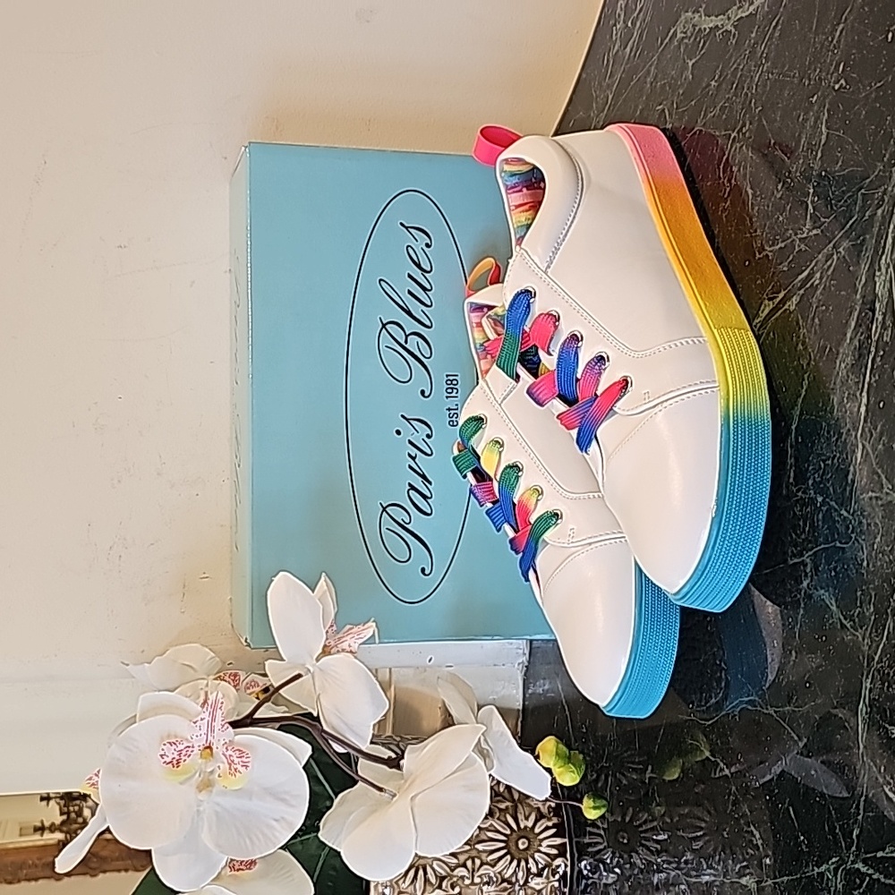 Paris Blues Arie 2 White Rainbow Sneakers Kids Size 5 NIB GIRL'S SHOES